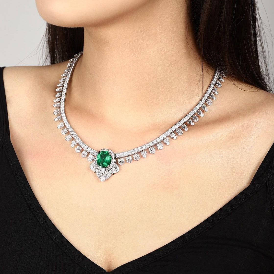 S925 Silver 8.27ct Lab Grown Emerald Necklace A