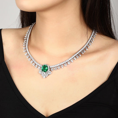 S925 Silver 8.27ct Lab Grown Emerald Necklace A