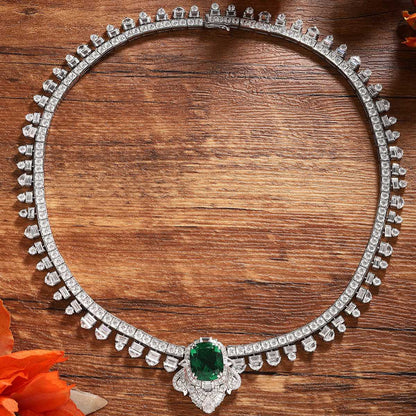 S925 Silver 8.27ct Lab Grown Emerald Necklace A