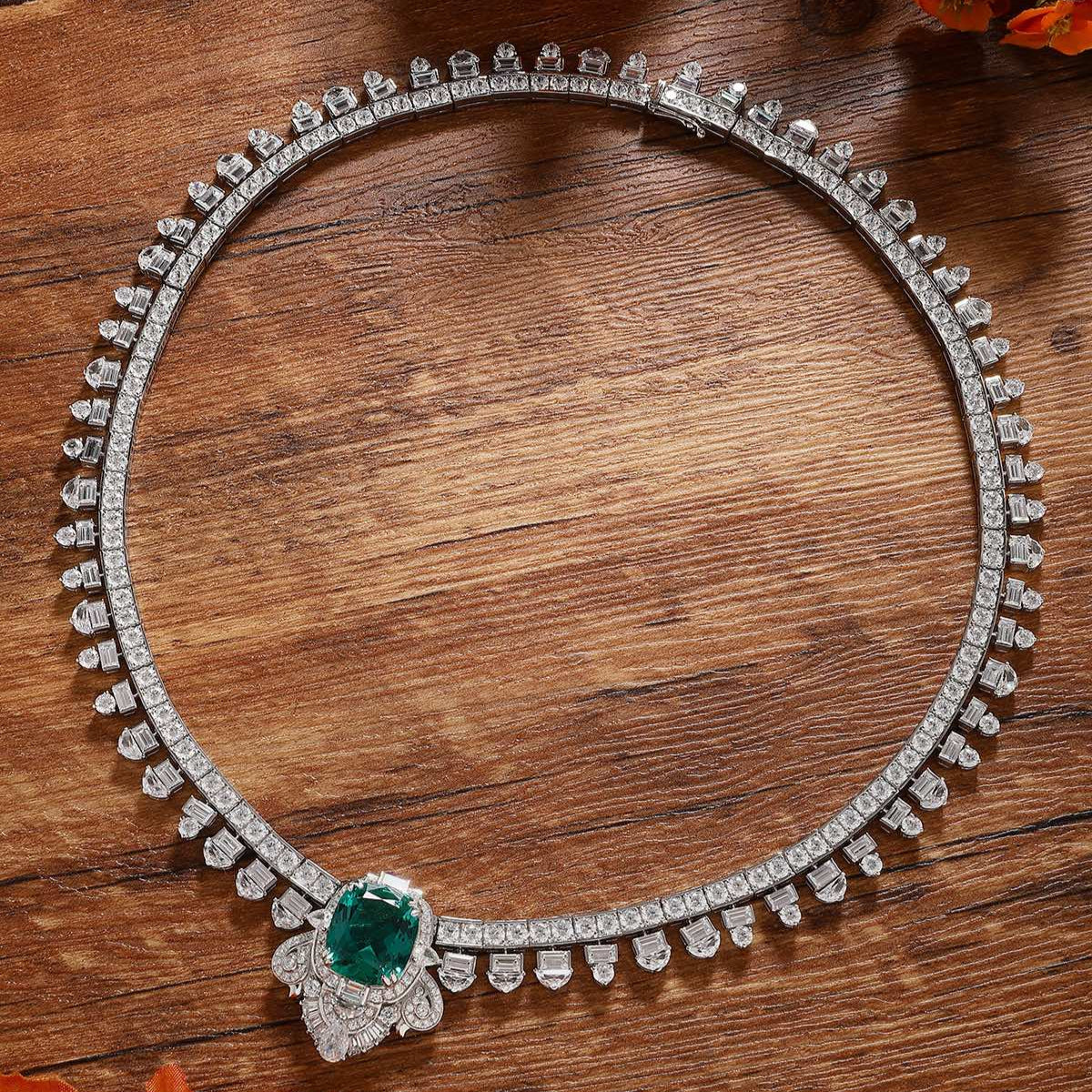 S925 Silver 8.27ct Lab Grown Emerald Necklace A