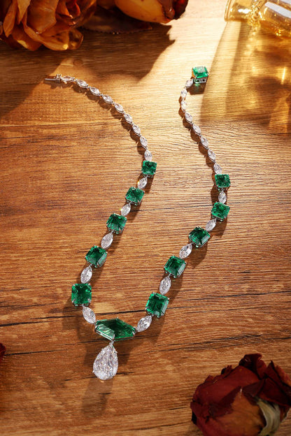 S925 Silver 61.68ct Lab Grown Emerald Necklace W