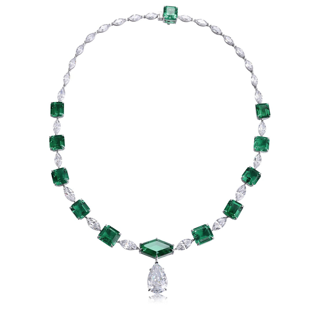 S925 Silver 61.68ct Lab Grown Emerald Necklace W