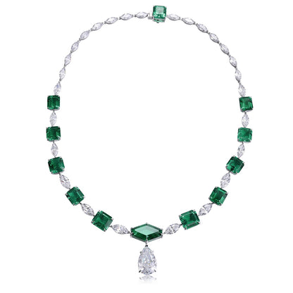 S925 Silver 61.68ct Lab Grown Emerald Necklace W