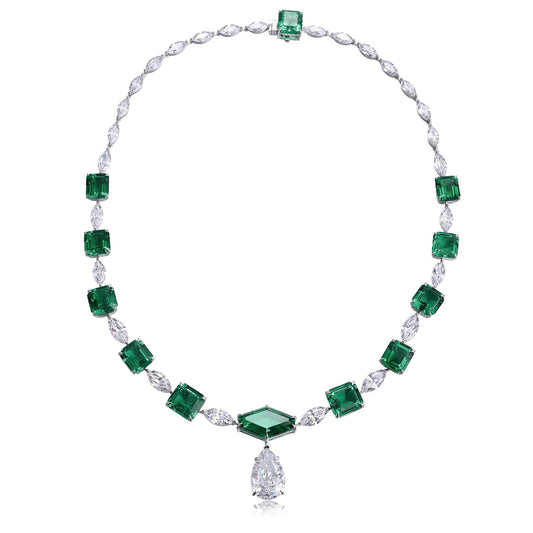 S925 Silver 61.68ct Lab Grown Emerald Necklace W