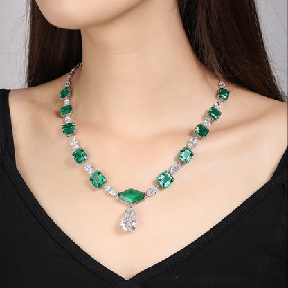 S925 Silver 61.68ct Lab Grown Emerald Necklace W