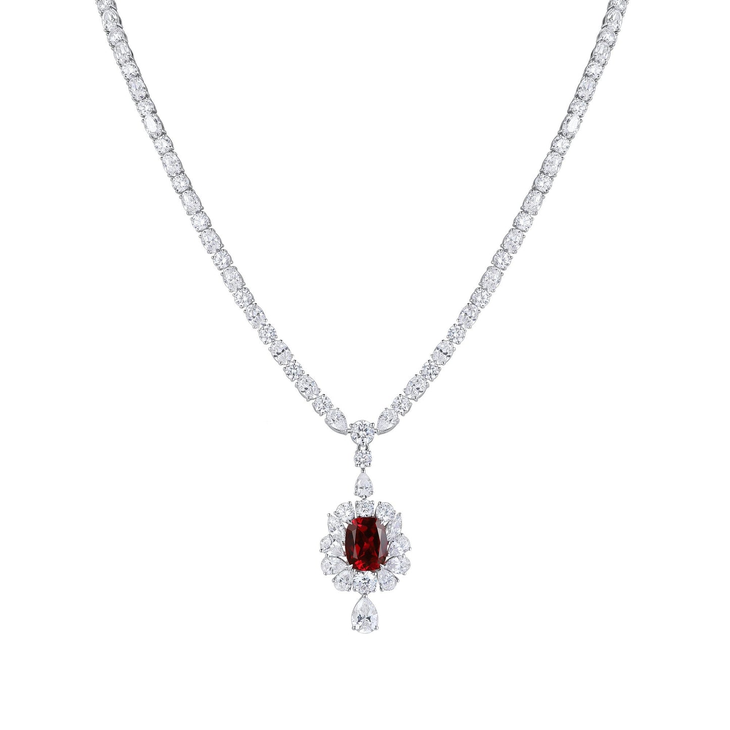 S925 Silver 7.08ct Lab Grown Ruby Treasure Luxury Large Chain Set W