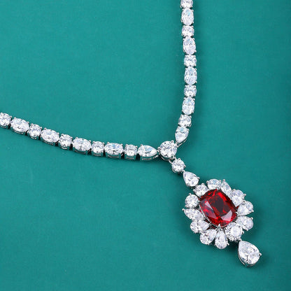S925 Silver 7.08ct Lab Grown Ruby Treasure Luxury Large Chain Set W