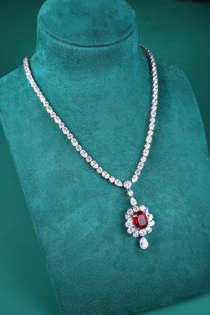 S925 Silver 7.08ct Lab Grown Ruby Treasure Luxury Large Chain Set W