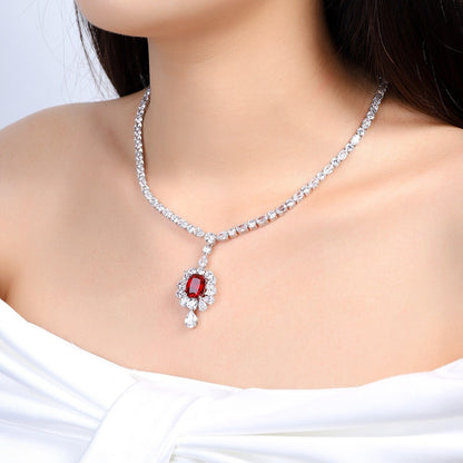 S925 Silver 7.08ct Lab Grown Ruby Treasure Luxury Large Chain Set W