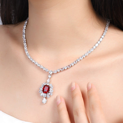 S925 Silver 7.08ct Lab Grown Ruby Treasure Luxury Large Chain Set W