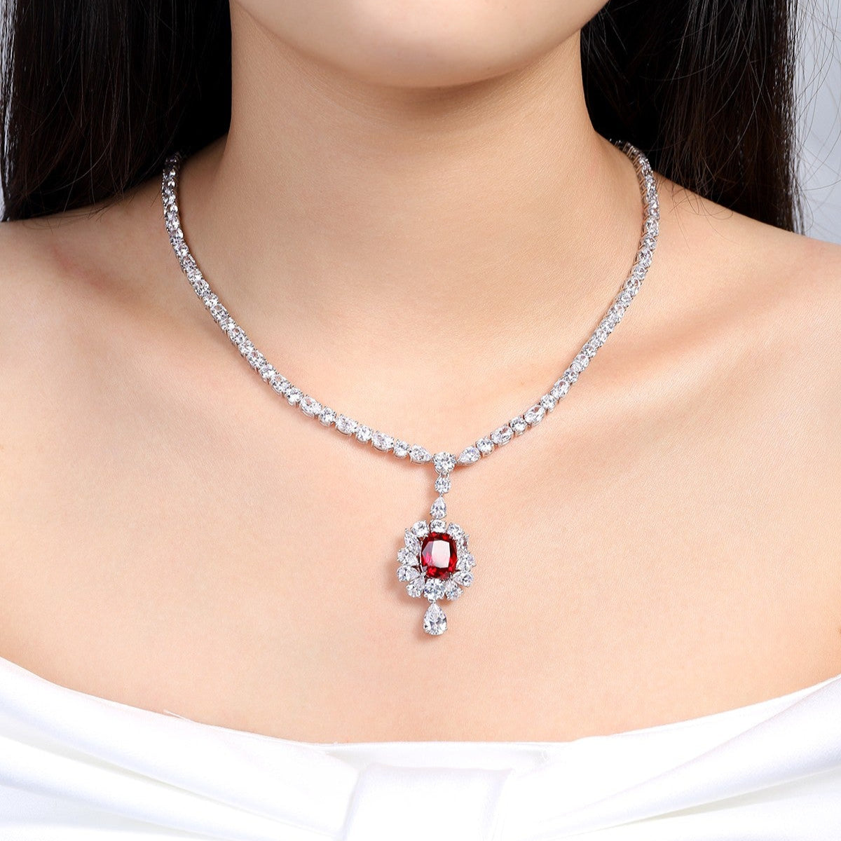 S925 Silver 7.08ct Lab Grown Ruby Treasure Luxury Large Chain Set W
