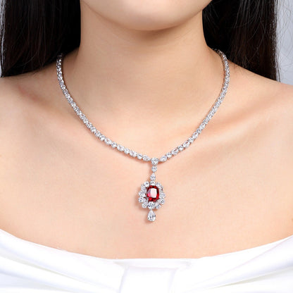 S925 Silver 7.08ct Lab Grown Ruby Treasure Luxury Large Chain Set W
