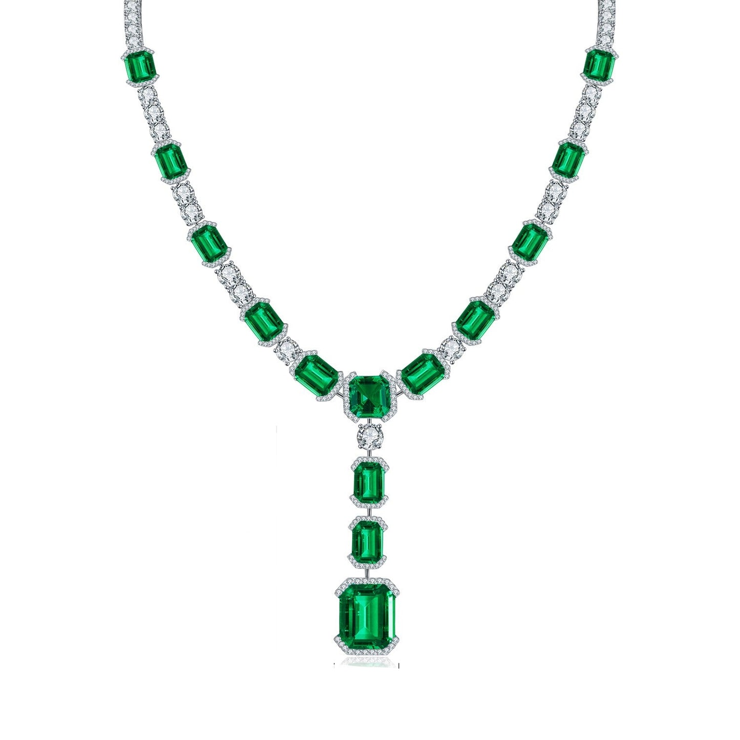S925 Silver 38.35ct Synthetic Emerald Luxury Chain A