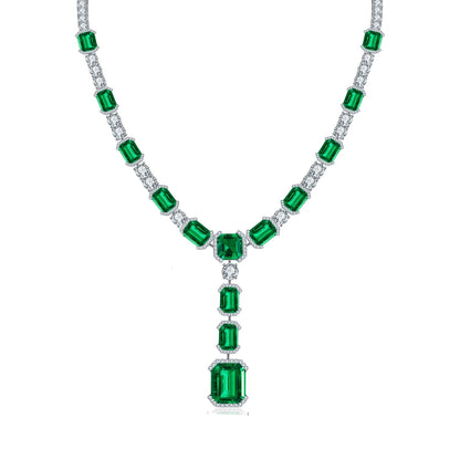 S925 Silver 38.35ct Synthetic Emerald Luxury Chain A