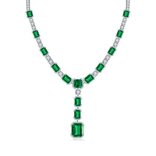 S925 Silver 38.35ct Synthetic Emerald Luxury Chain A