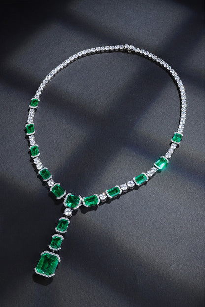 S925 Silver 38.35ct Synthetic Emerald Luxury Chain A