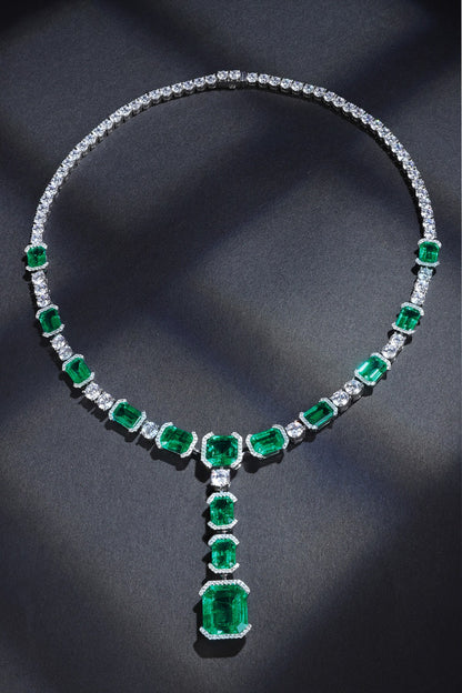 S925 Silver 38.35ct Synthetic Emerald Luxury Chain A