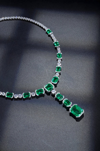 S925 Silver 38.35ct Synthetic Emerald Luxury Chain A