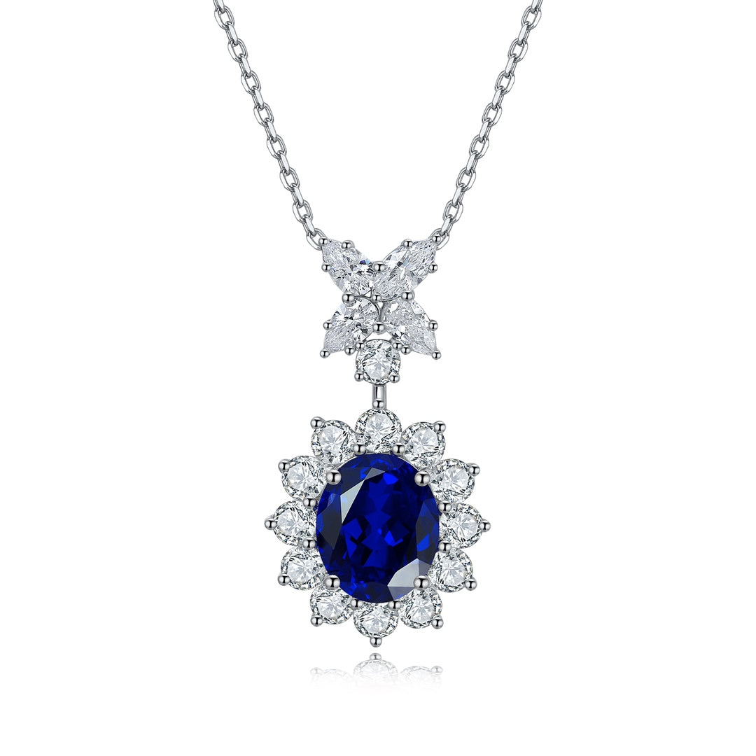 S925 Silver 5.11ct Lab Grown Blue Treasure Necklace W