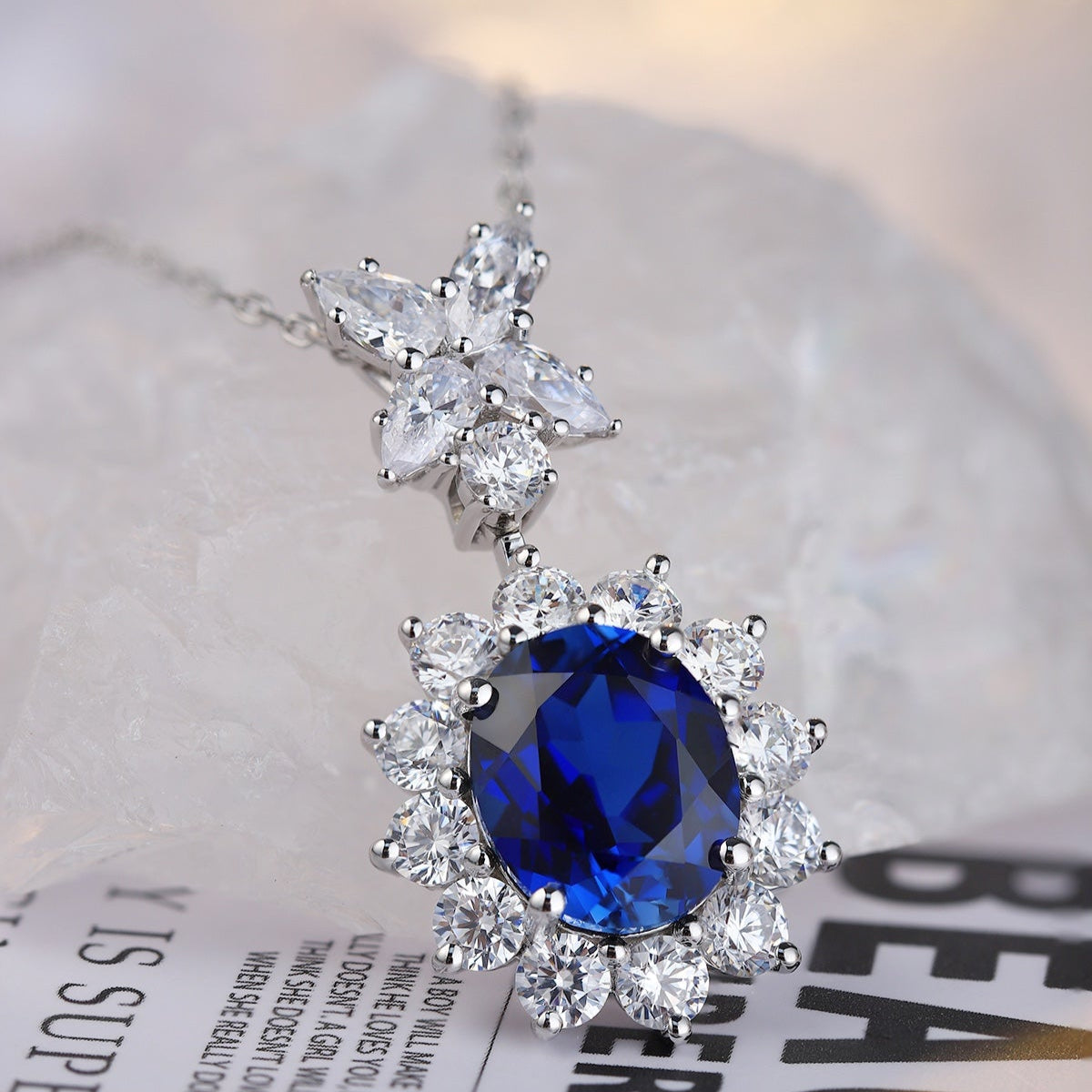 S925 Silver 5.11ct Lab Grown Blue Treasure Necklace W