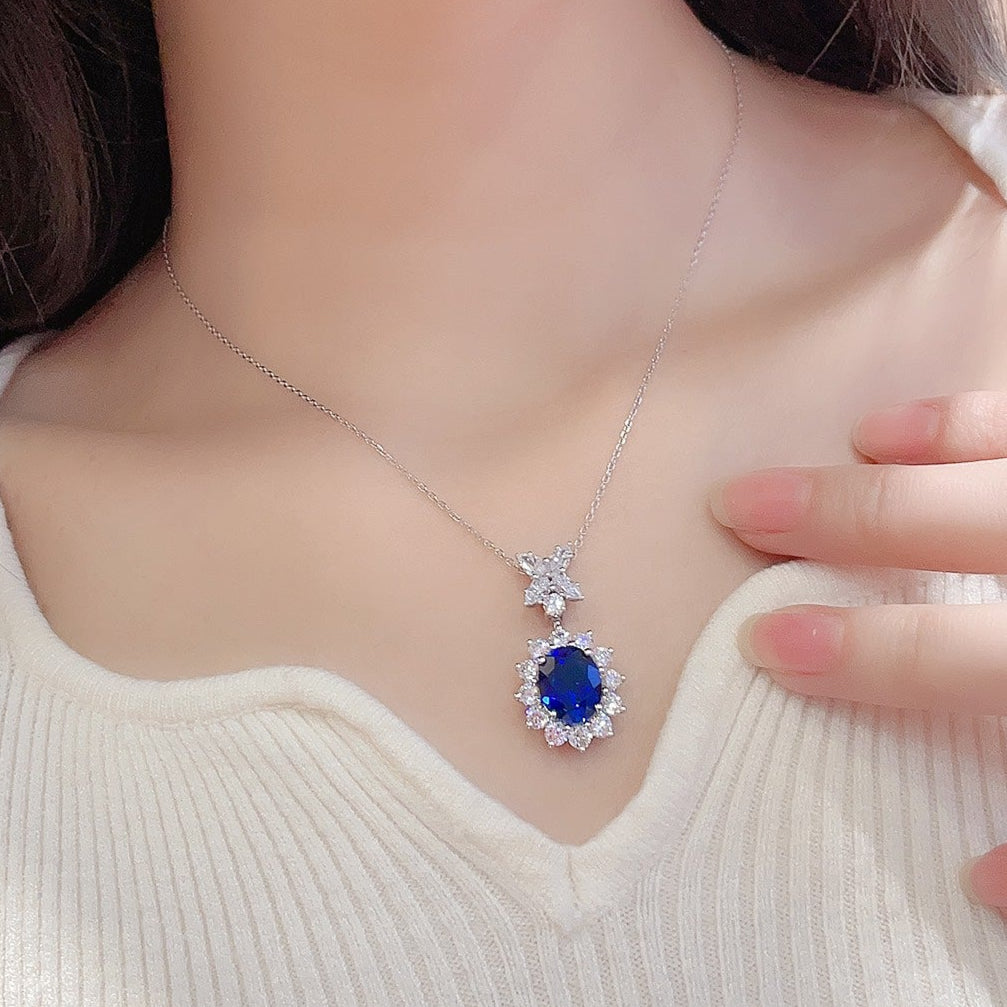 S925 Silver 5.11ct Lab Grown Blue Treasure Necklace W