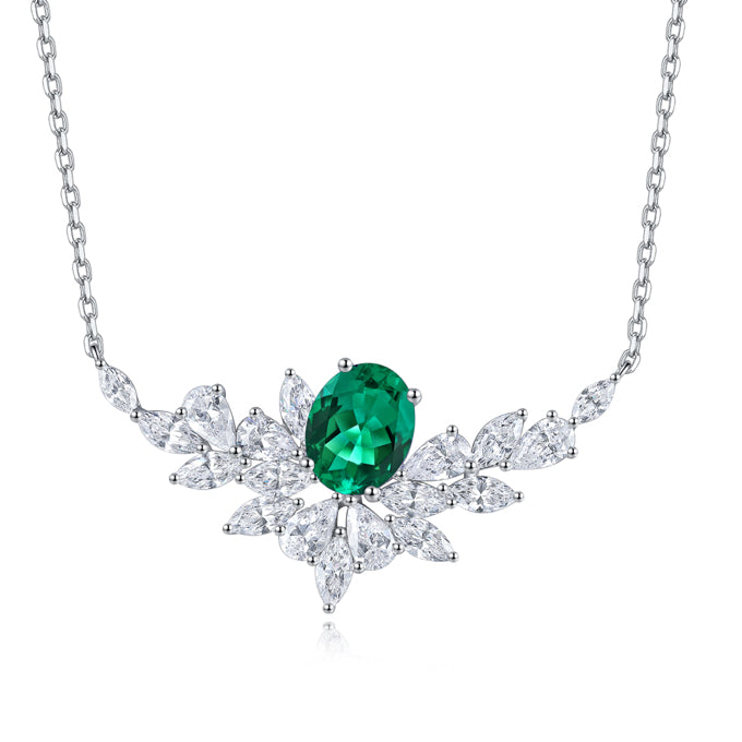 S925 Silver 1.7ct Lab Grown Emerald Necklace A