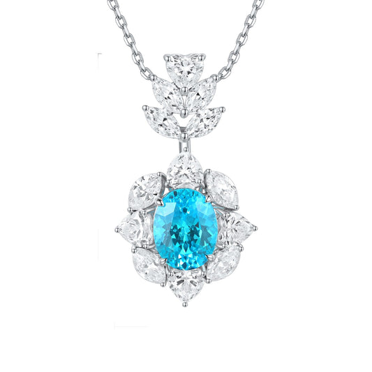 S925 Silver 4.64ct Lab Grown Paraiba Necklace A