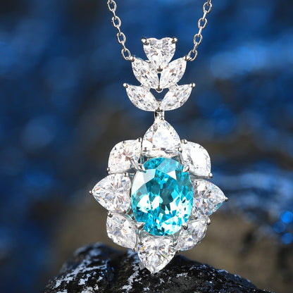 S925 Silver 4.64ct Lab Grown Paraiba Necklace A