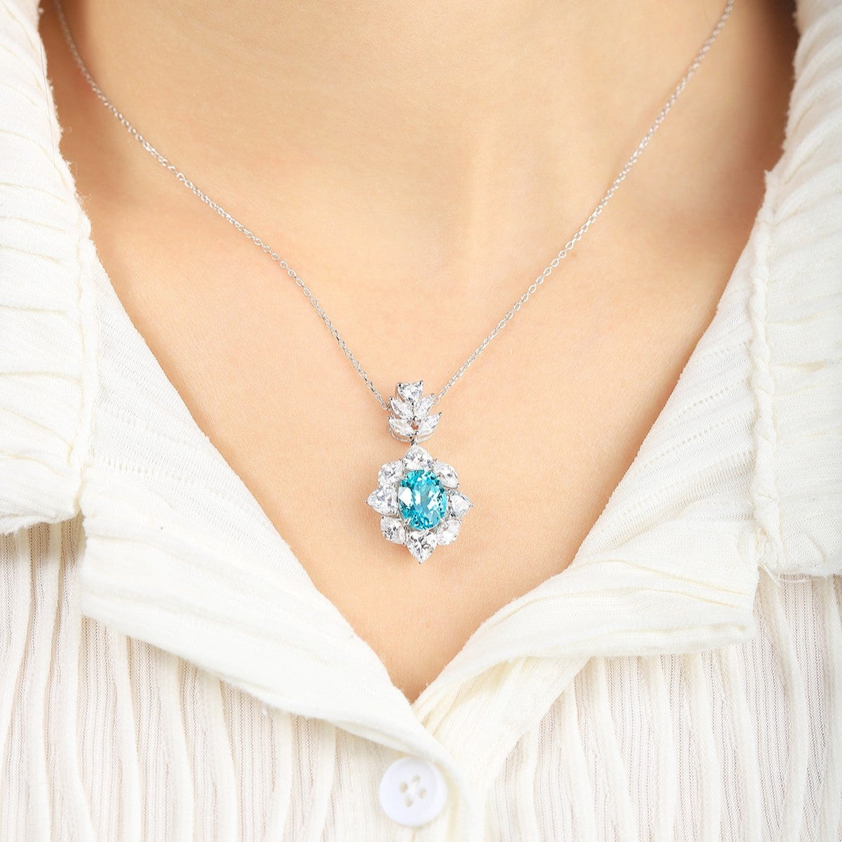 S925 Silver 4.64ct Lab Grown Paraiba Necklace A