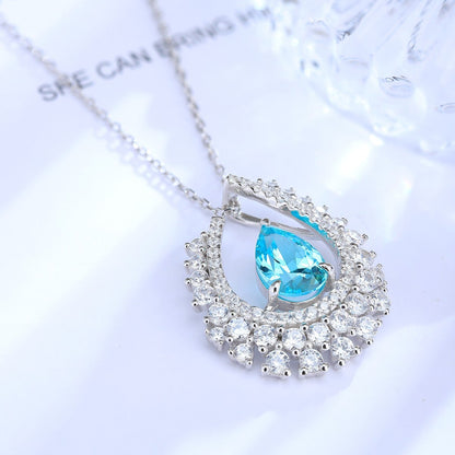 S925 Silver 3.4ct Lab Grown Paraiba Necklace A