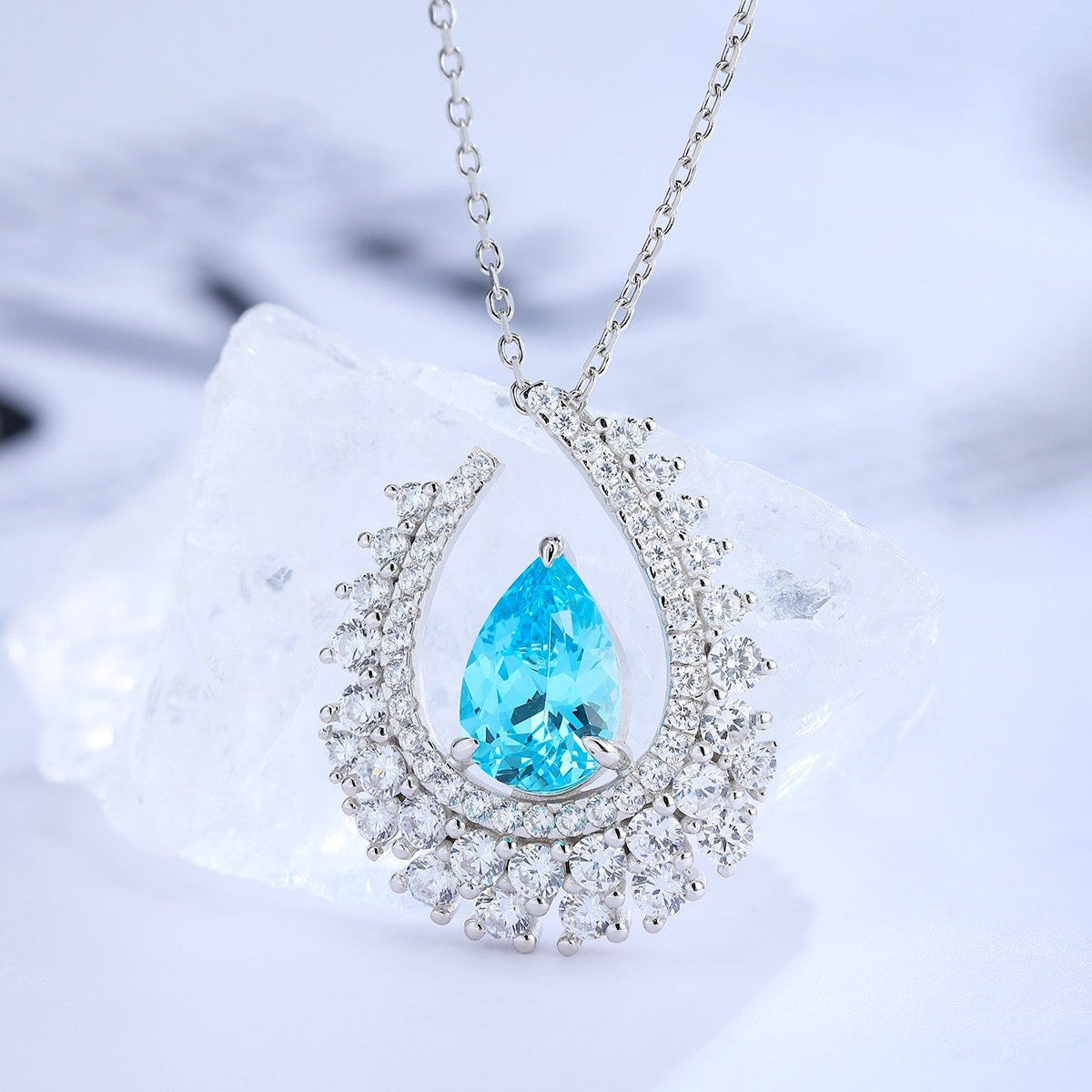 S925 Silver 3.4ct Lab Grown Paraiba Necklace A
