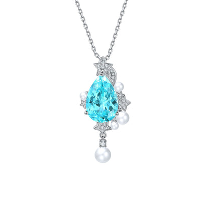S925 Silver 5.03ct Lan Grown Paraiba & Pearl Necklace W