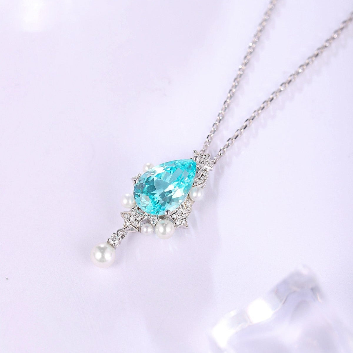 S925 Silver 5.03ct Lan Grown Paraiba & Pearl Necklace W
