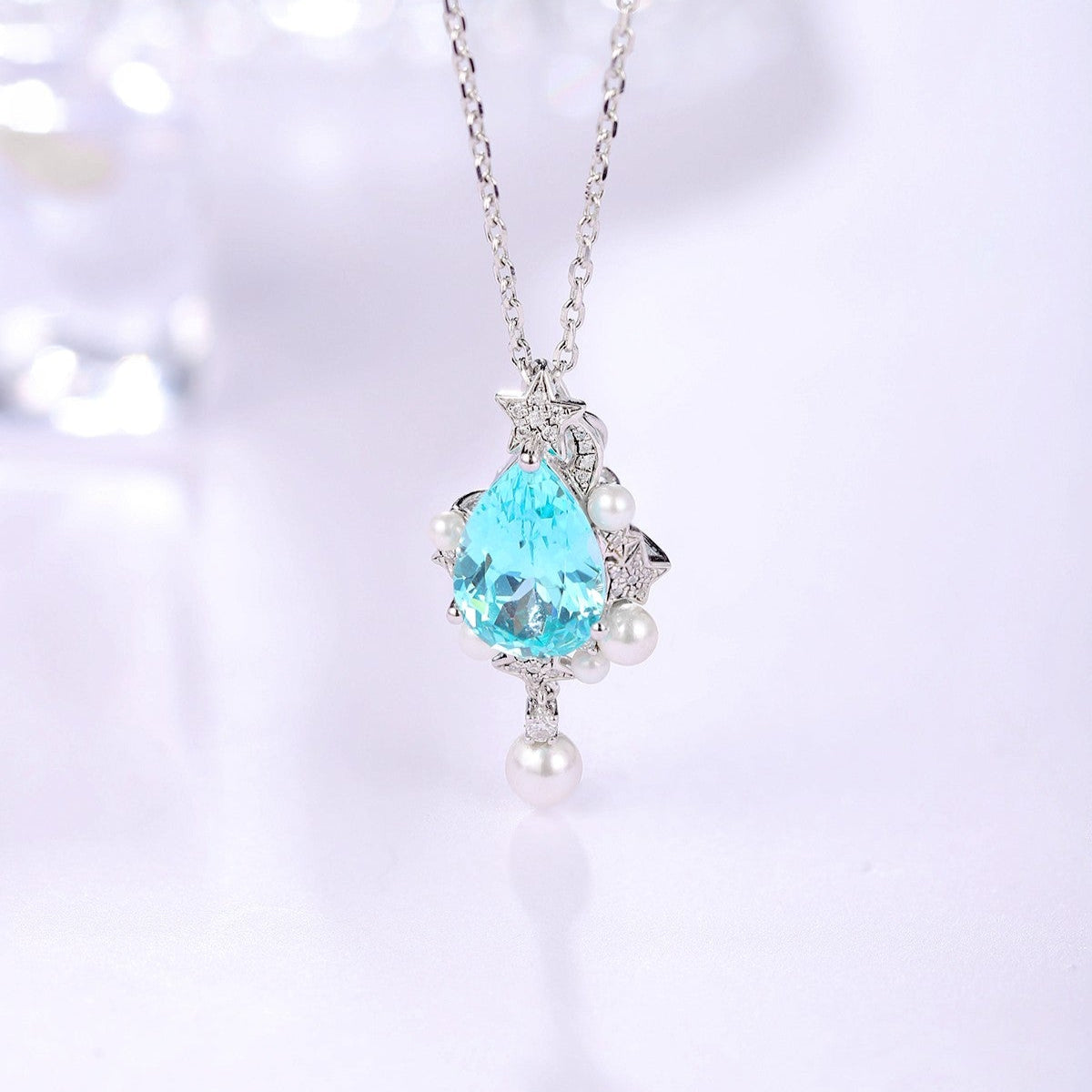S925 Silver 5.03ct Lan Grown Paraiba & Pearl Necklace W