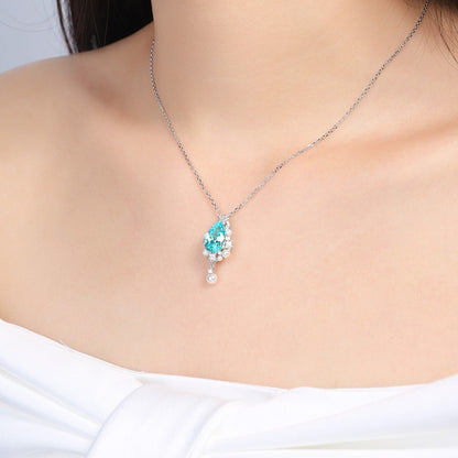 S925 Silver 5.03ct Lan Grown Paraiba & Pearl Necklace W