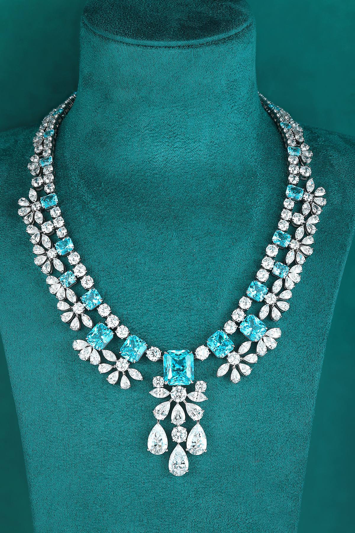 S925 Silver 69.85ct Lab Grown Paraiba Luxury Large Chain W