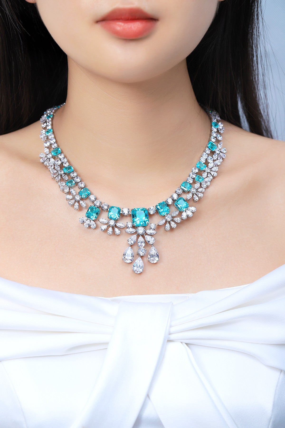 S925 Silver 69.85ct Lab Grown Paraiba Luxury Large Chain W