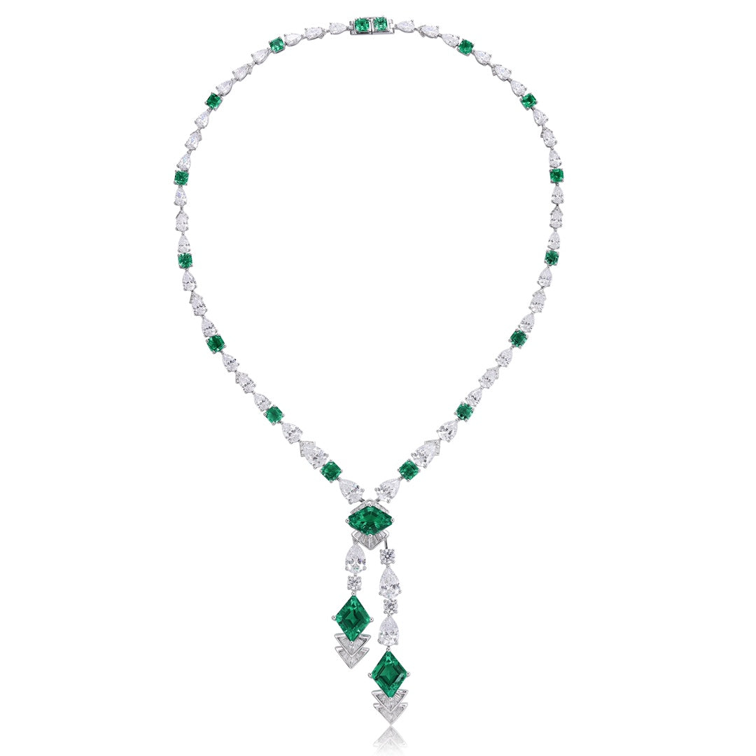S925 Silver 16.56ct Lab Grown Emerald Necklace W