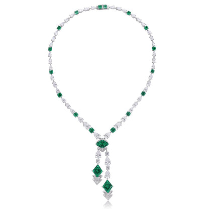 S925 Silver 16.56ct Lab Grown Emerald Necklace W