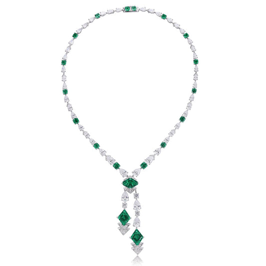 S925 Silver 16.56ct Lab Grown Emerald Necklace W