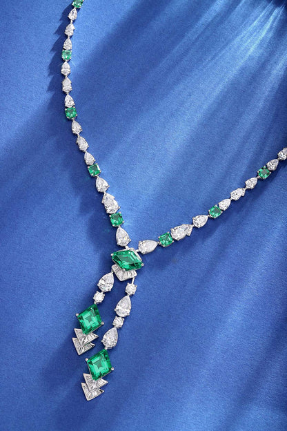 S925 Silver 16.56ct Lab Grown Emerald Necklace W