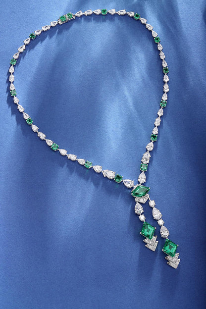S925 Silver 16.56ct Lab Grown Emerald Necklace W