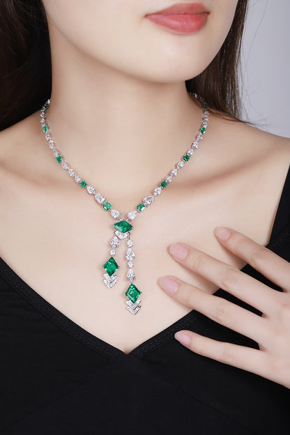 S925 Silver 16.56ct Lab Grown Emerald Necklace W