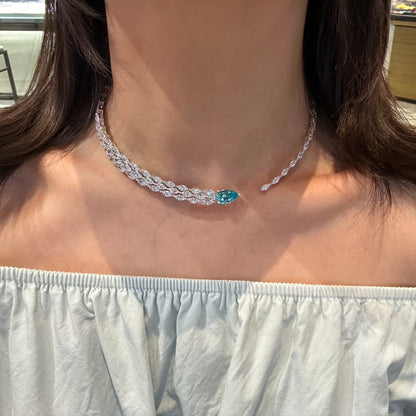 S925 Silver 5.28ct Lab Grown Paraiba Large Chain W