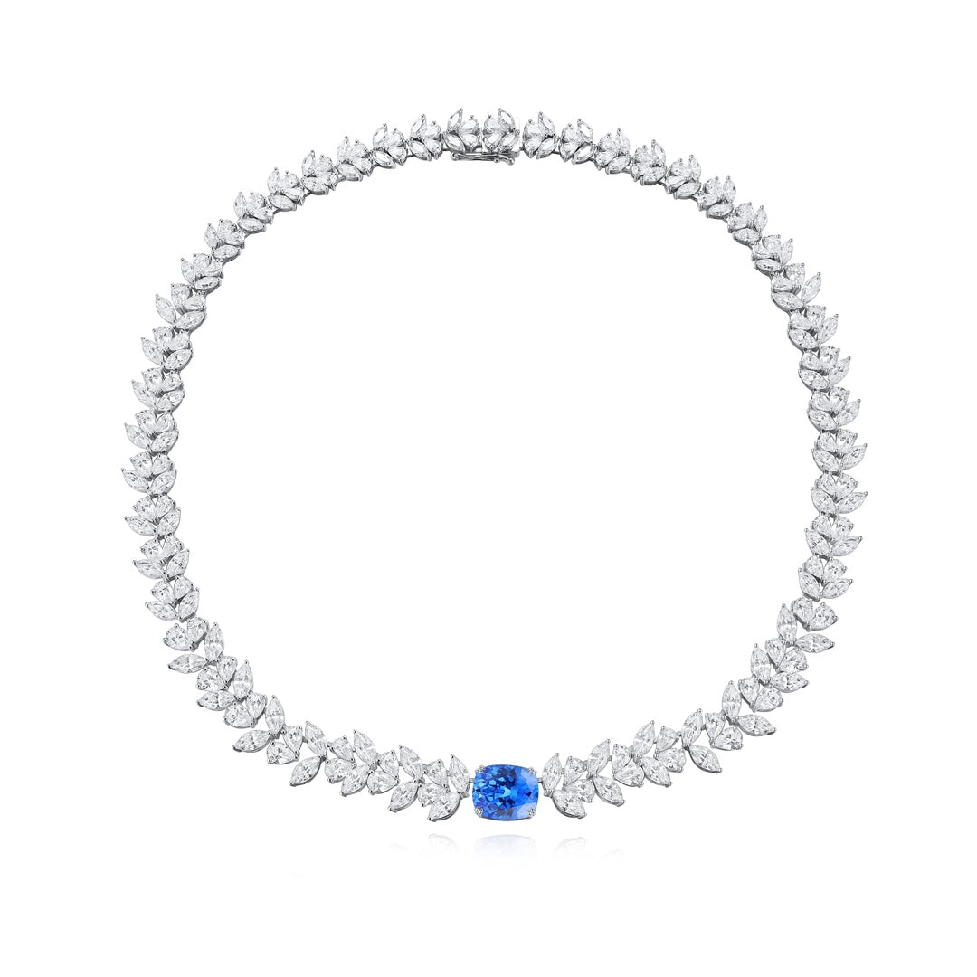 S925 Silver 13.27ct Lab Grown Cobalt Pointed Crystal Necklace W