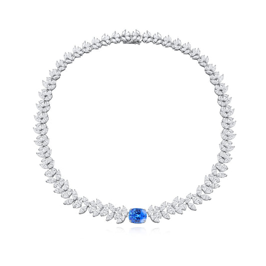 S925 Silver 13.27ct Lab Grown Cobalt Pointed Crystal Necklace W