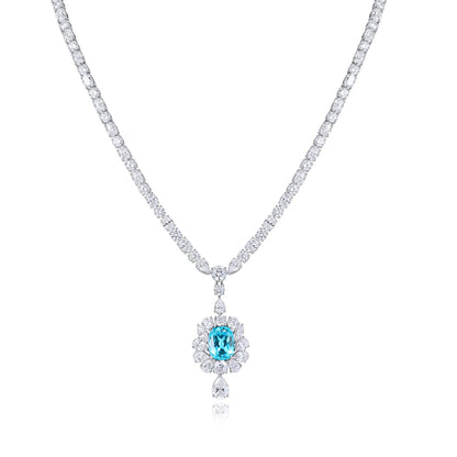 S925 Silver  8.1ct  Lab Grown Paraiba Luxury Large Chain A