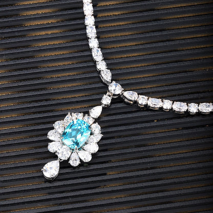 S925 Silver  8.1ct  Lab Grown Paraiba Luxury Large Chain A