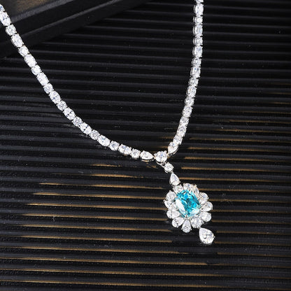 S925 Silver  8.1ct  Lab Grown Paraiba Luxury Large Chain A