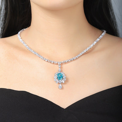 S925 Silver  8.1ct  Lab Grown Paraiba Luxury Large Chain A